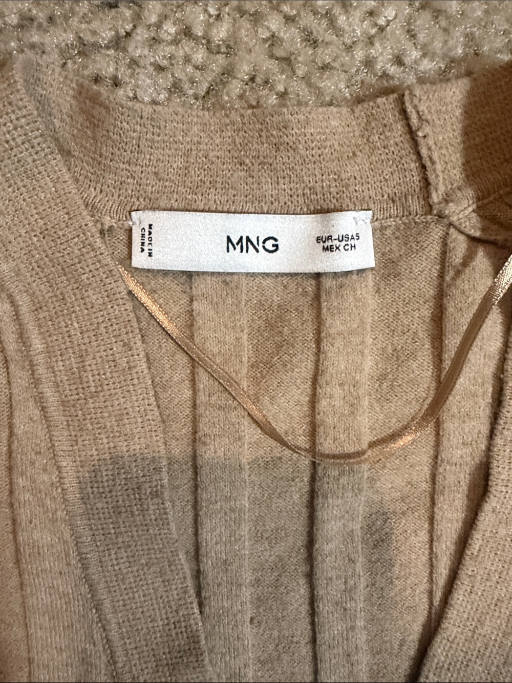 Mango Tan Ribbed V-Neck Button-Front Cardigan, Small - Picture 2 of 5